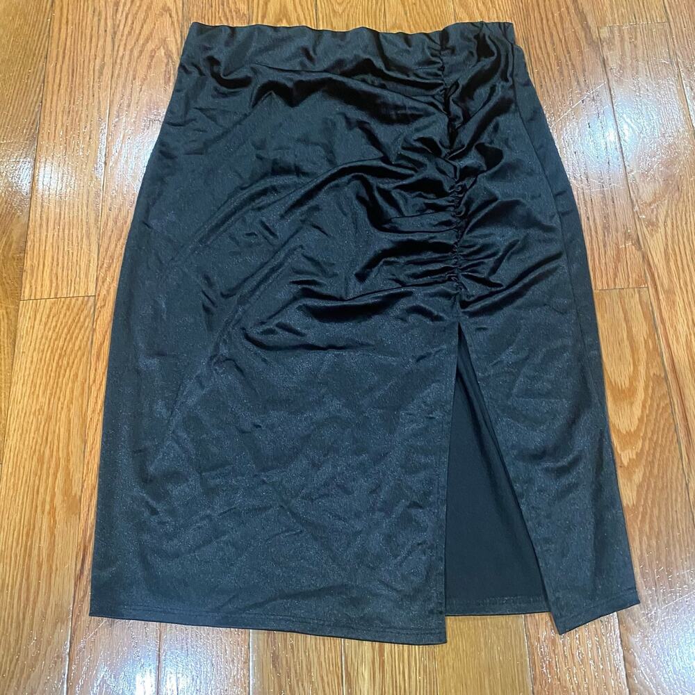 Alex & Sophia Ruched Black Mini Skirt Women's Size XL